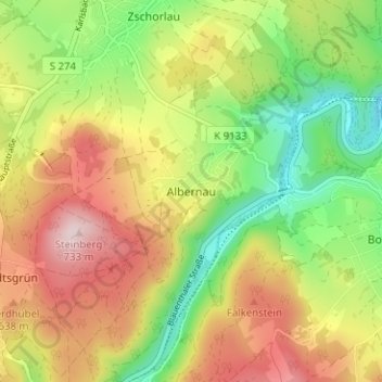 Topografische kaart Albernau, hoogte, reliëf