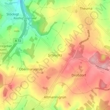 Topografische kaart Schloditz, hoogte, reliëf