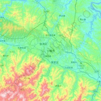 Topografische kaart 十堰市, hoogte, reliëf