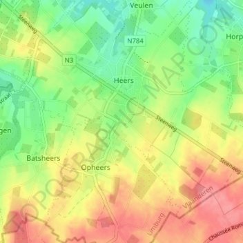 Topografische kaart Middelheers, hoogte, reliëf
