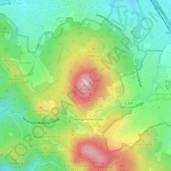 Topografische kaart Großer Ölberg, hoogte, reliëf