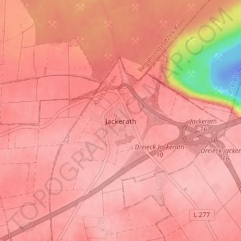 Topografische kaart Jackerath, hoogte, reliëf