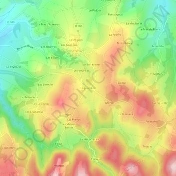 Topografische kaart La Jonchêre, hoogte, reliëf