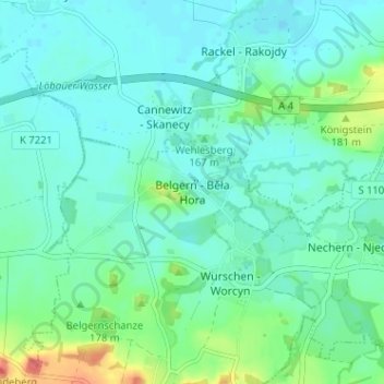 Topografische kaart Belgern, hoogte, reliëf