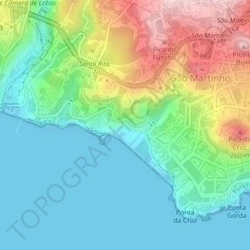 Topografische kaart Areeiro, hoogte, reliëf