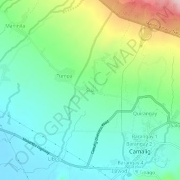 Topografische kaart Sua, hoogte, reliëf