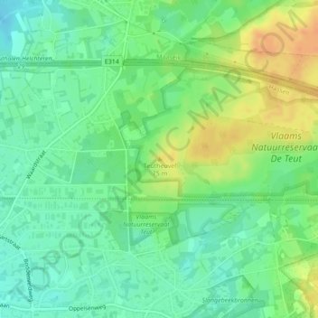 Topografische kaart Teutheuvel, hoogte, reliëf