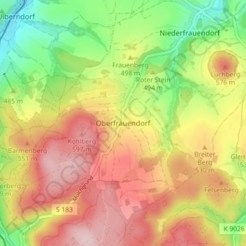 Topografische kaart Oberfrauendorf, hoogte, reliëf