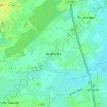 Topografische kaart Rosenberg, hoogte, reliëf