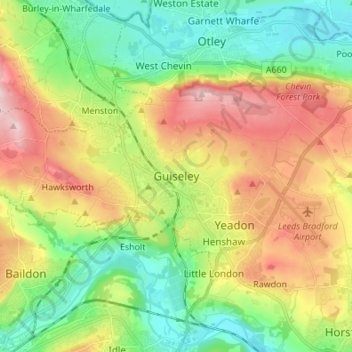 Topografische kaart Guiseley, hoogte, reliëf