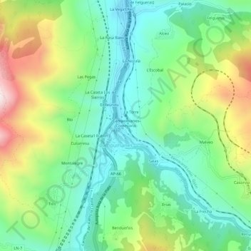 Topografische kaart Corneyana, hoogte, reliëf