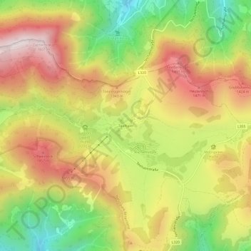 Topografische kaart Teichalm, hoogte, reliëf