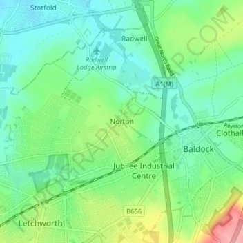 Topografische kaart Norton, hoogte, reliëf