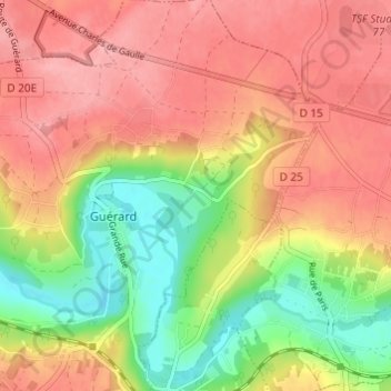 Topografische kaart Rouilly-le-Bas, hoogte, reliëf