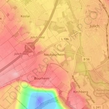 Topografische kaart Neubourheim, hoogte, reliëf