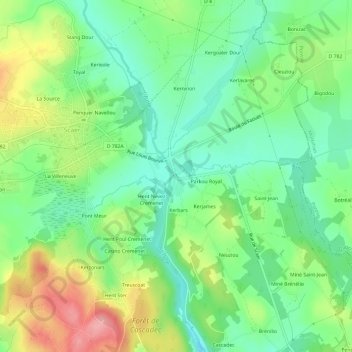 Topografische kaart Pont Ledan, hoogte, reliëf