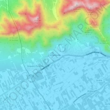 Topografische kaart La Aparecida, hoogte, reliëf