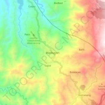 Topografische kaart Mankayan, hoogte, reliëf