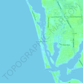 Topografische kaart Nokomis Beach, hoogte, reliëf