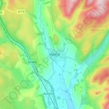 Topografische kaart Moffat, hoogte, reliëf
