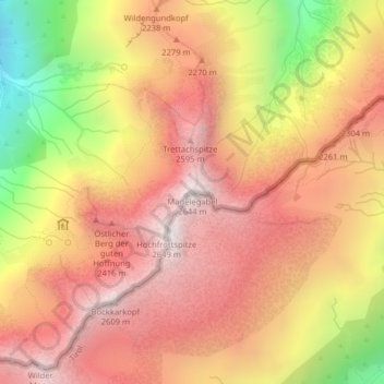 Topografische kaart Mädelegabel, hoogte, reliëf