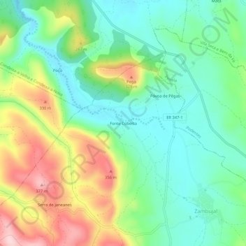 Topografische kaart Fonte Coberta, hoogte, reliëf