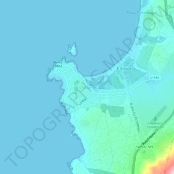 Topografische kaart Pichidangui, hoogte, reliëf