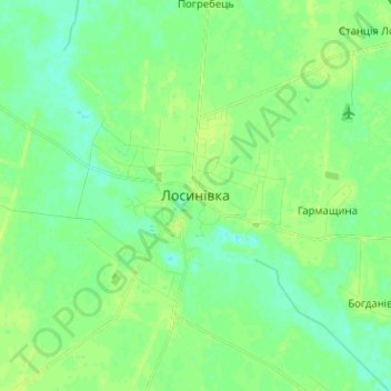 Topografische kaart Лосиновка, hoogte, reliëf