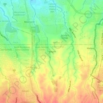 Topografische kaart Tibagan, hoogte, reliëf