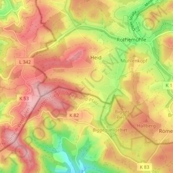 Topografische kaart Trömbach, hoogte, reliëf