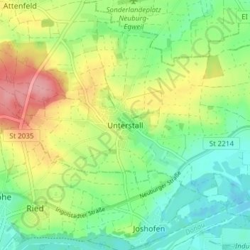 Topografische kaart Unterstall, hoogte, reliëf