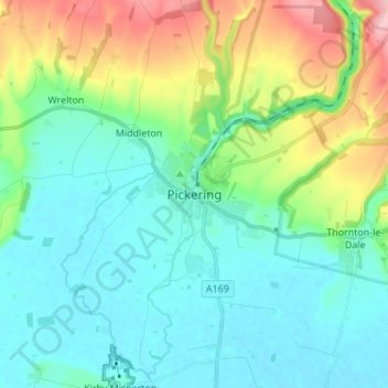 Topografische kaart Pickering, hoogte, reliëf