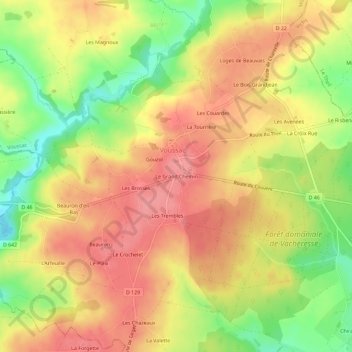 Topografische kaart Le Grand Chemin, hoogte, reliëf