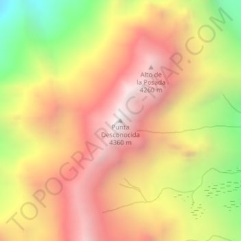Topografische kaart Punta Desconocida, hoogte, reliëf