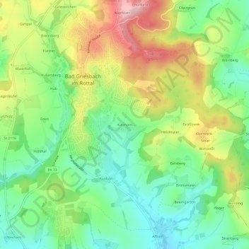 Topografische kaart Katzham, hoogte, reliëf