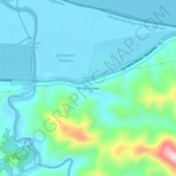 Topografische kaart Perico Aguao, hoogte, reliëf