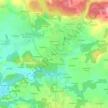Topografische kaart Kerspern, hoogte, reliëf