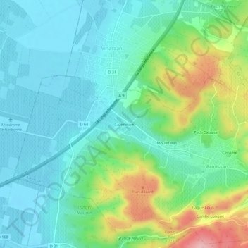 Topografische kaart Cazeneuve, hoogte, reliëf