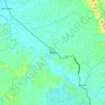 Topografische kaart Ukhia, hoogte, reliëf