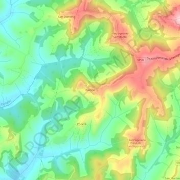 Topografische kaart Pastine, hoogte, reliëf
