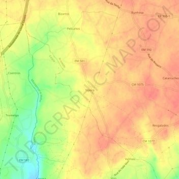 Topografische kaart Tojeiro, hoogte, reliëf