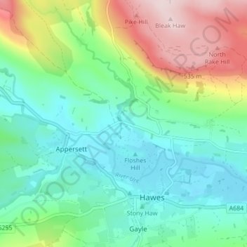 Topografische kaart Hardraw, hoogte, reliëf