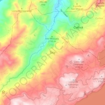 Topografische kaart Tota, hoogte, reliëf