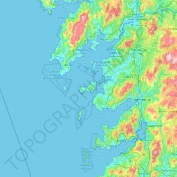 Topografische kaart O Grove, hoogte, reliëf