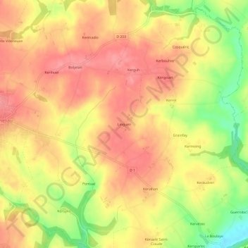 Topografische kaart Linguen, hoogte, reliëf