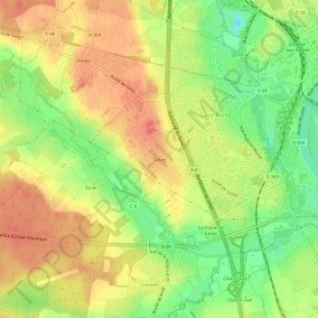 Topografische kaart Taisey, hoogte, reliëf