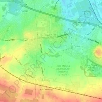 Topografische kaart Bradbourne, hoogte, reliëf