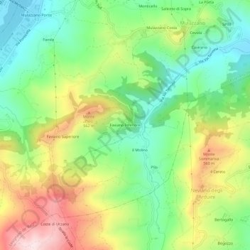 Topografische kaart Faviano Inferiore, hoogte, reliëf