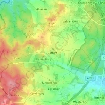 Topografische kaart Sottorf, hoogte, reliëf
