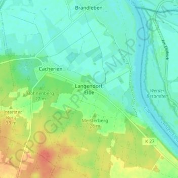Topografische kaart Langendorf, Elbe, hoogte, reliëf